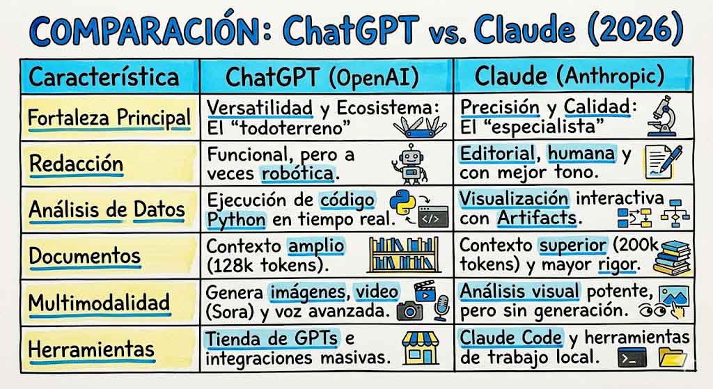 Tabla ChatGPT vs Claude